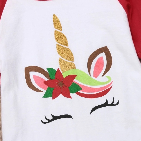 Unicorn Glitter Holiday Ruffle Christmas T Shirt - Picture 3 of 5